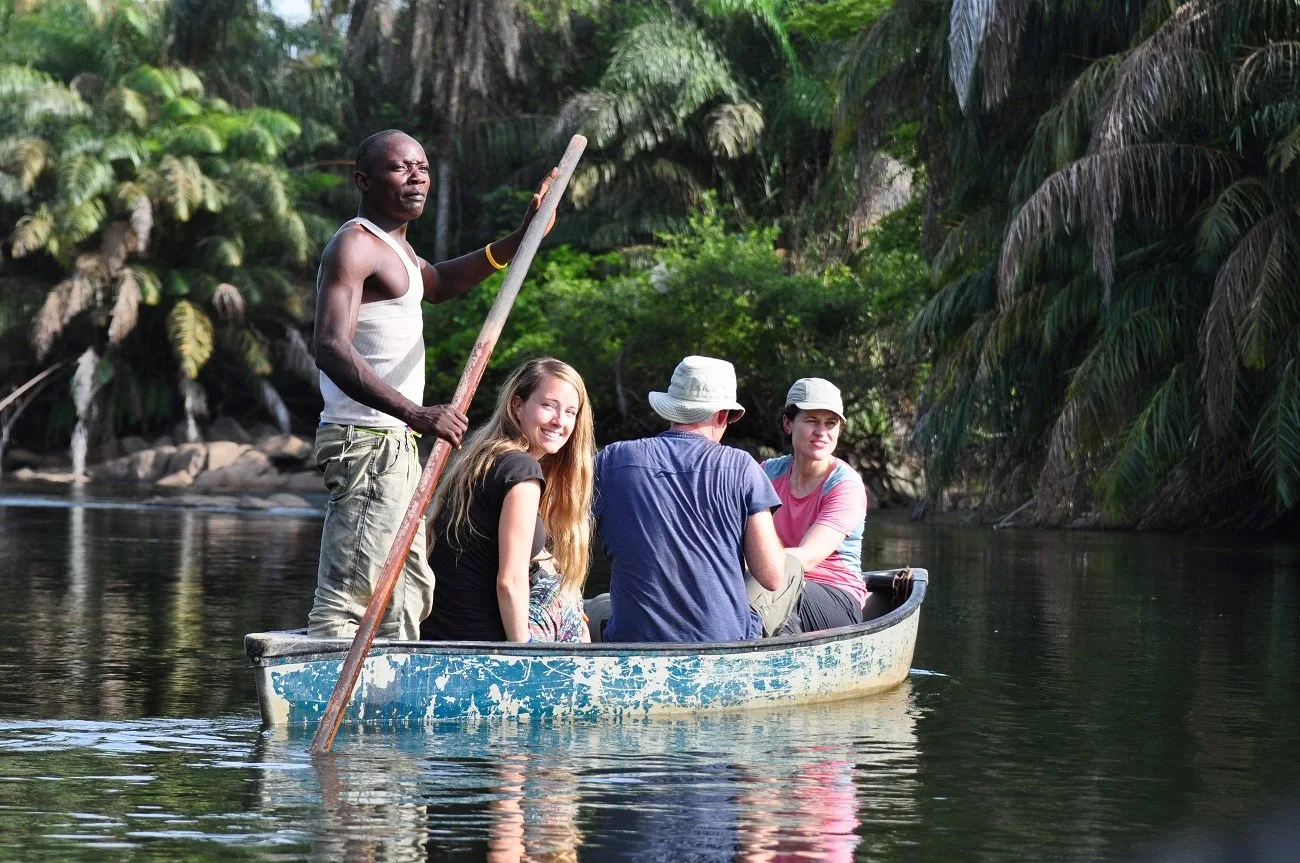 Boat tour at the Tiwai Island National Park in Sierra Leone